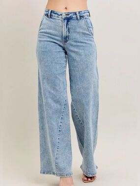 Judy Blue High Waist Retro Wide Leg Jeans Skewed Inseam Womens Sz. 9/29